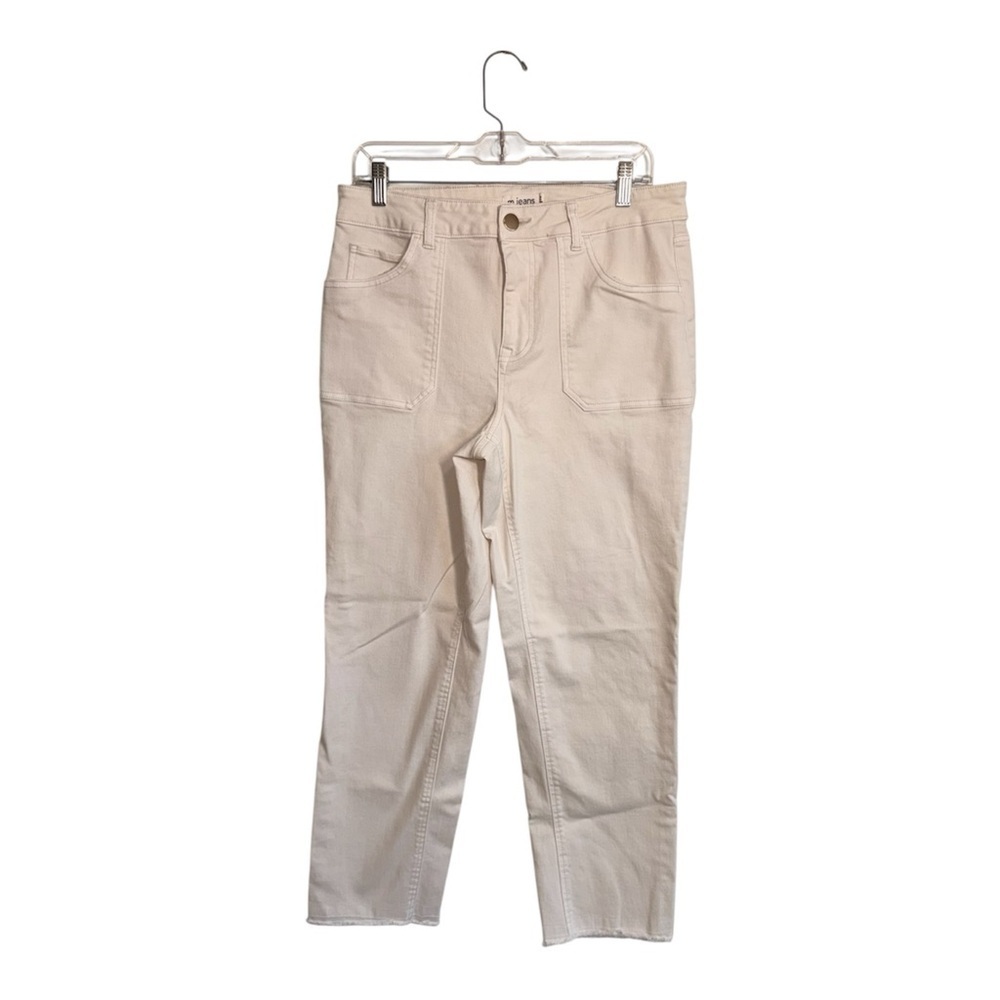 Maurices Slim Straight Ankle Jeans Cream White High Rise Frayed Hem 12 Women’s